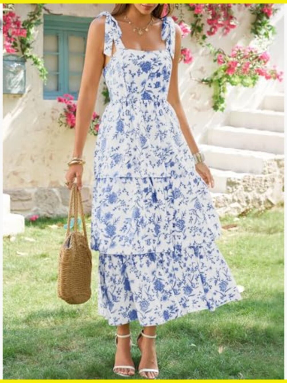 Summer Floral Maxi Dress Boho Loose Fit Smocked Back Tiered Ruffle Beach - Picture 4 of 7